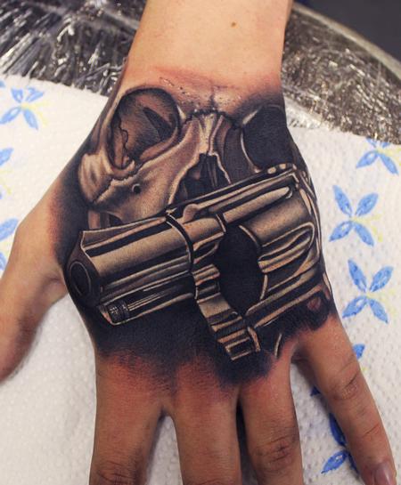 tattoos/ - Skull and Gun Hand tattoo - 93314